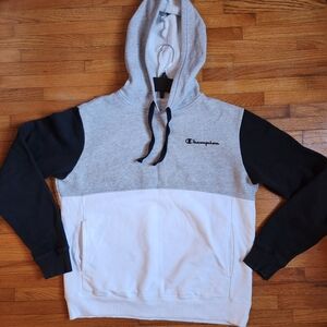 Champion Colorblock Black White Gray Pullover Hoodie Size Medium retro vibes
